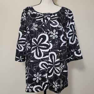 Ecologie Woman Blazer 1X Lined Black & White Floral Round Neck Buttons